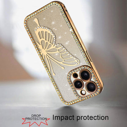 For Apple iPhone 11 Pro Max Butterfly Glitter Diamond Shimmer Hybrid Slim & Stylish Electroplated Sparkly Bling Shockproof TPU Protective Case Cover