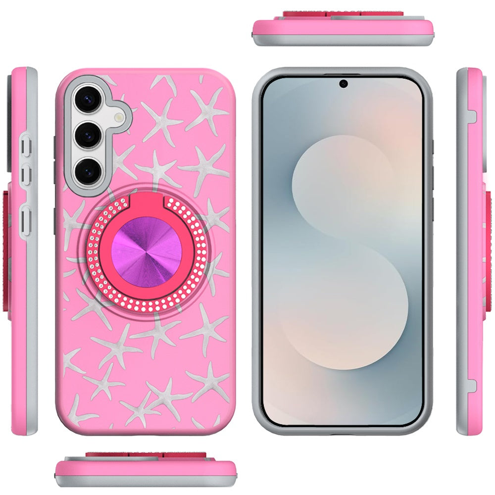 For Samsung Galaxy S26 Pattern Design Hybrid with Invisible Ring Stand & Magnetic Back, Shockproof Protective Grip Case Cover