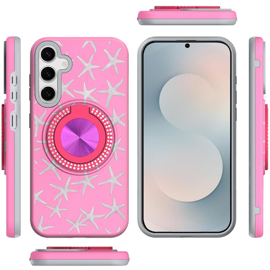 For Samsung Galaxy S26 Pattern Design Hybrid with Invisible Ring Stand & Magnetic Back, Shockproof Protective Grip Case Cover