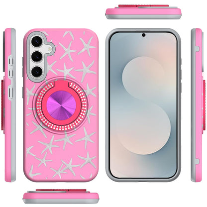 For Samsung Galaxy S26+ / S26 Plus Pattern Design Hybrid with Invisible Ring Stand & Magnetic Back, Shockproof Protective Grip Case Cover