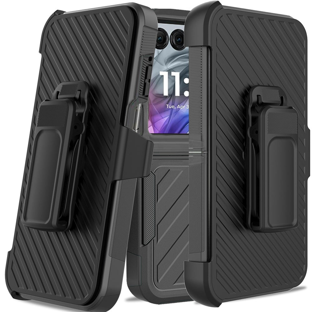 For Motorola Razr 2025 Rugged 2in1 Armor Combo Belt Clip Holster, Non-Slip Tough Hybrid lined Shockproof Case Case Cover Black / Black