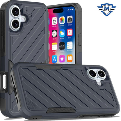 For Apple iPhone 16 (6.1") Premium Design Hybrid lined Shockproof Rugged Textured 2in1 Hard PC & Silicone TPU Non Slip Tough Case Cover