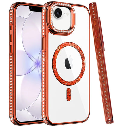 Phone Case for Apple iPhone 17E /16E Luxury Diamond Bling Edged Magnetic Glitter Shockproof Hybrid with Camera Kickstand Durable Grip Cover Orange