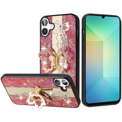 For Motorola Razr 2025 /2024 Diamonds 3D Butterfly Bling Sparkly Glitter Ornaments Engraving Hybrid with Stand Fashion Case Cover Enchanted Butterfly Red