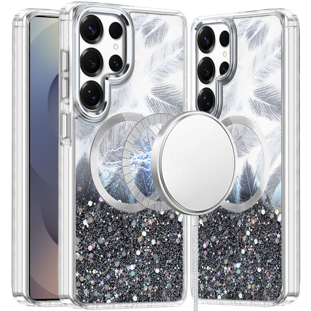 For Samsung Galaxy S25 Ultra Epoxy Glitter Shimmer Fashion Case with Magnetic Magsafe Compatible Hybrid Sparkling Slim Protective Case Cover Light Pink