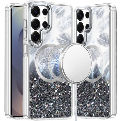 For Samsung Galaxy S25 Ultra Epoxy Glitter Shimmer Fashion Case with Magnetic Magsafe Compatible Hybrid Sparkling Slim Protective Case Cover Light Pink