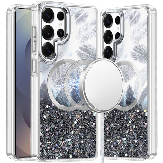 For Samsung Galaxy S24 Ultra Epoxy Glitter Shimmer Fashion Case with Magnetic Magsafe Compatible Hybrid Sparkling Slim Protective Case Cover