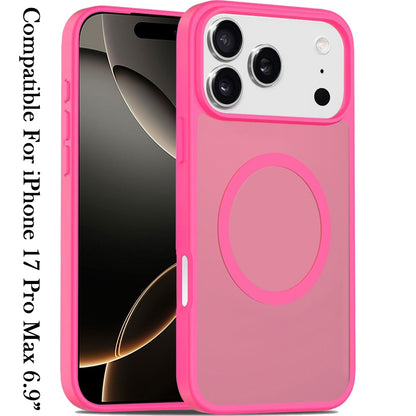 Phone Case for Apple iPhone 17 Pro Max (6.9") Magnetic Matte Hybrid Shockproof Smooth Grip Durable Camera Protection Anti-Slip Soft Touch Armor Cover Hotpink