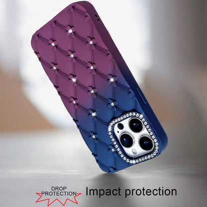 For iPhone 14 Pro Max (6.7") Fashion Flower Design Sparkle Glitter Shimmer Rhinestone Bling Floral Accents, Leather Texture TPU Case Cover