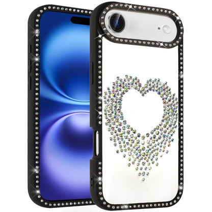 For Apple iPhone 17 Air (6.6") Angel Hearts Glitter Shimmer Diamond Edge Hybrid Drop Protection Shockproof Design Case Cover Black
