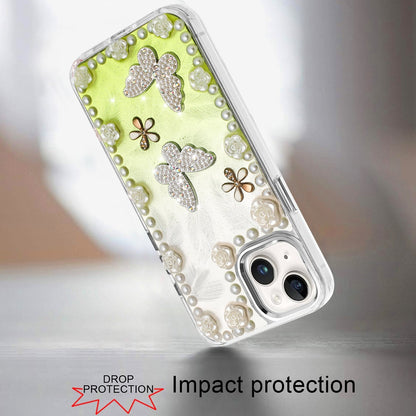 For Apple iPhone 14 Pro Max Bling Fashion Design with 3D Pearls Epoxy Glitter Ornaments Chrome Edge Hard Slim PC Case Cover