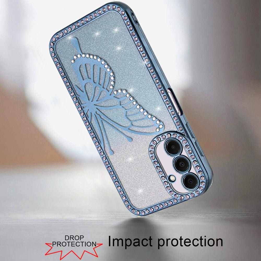 For Apple iPhone 17E /16E Butterfly Glitter Diamond Shimmer Hybrid Slim & Stylish Electroplated Sparkly Bling Shockproof TPU Protective Case Cover