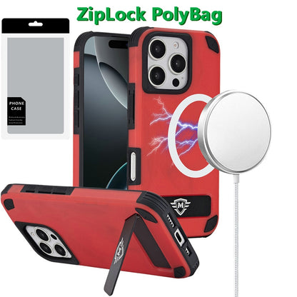 For Apple iPhone 16 Pro Heavy Duty Magnetic Hybrid Kickstand Shockproof Protection Rugged Design Secure Grip Built In Stand Design Case Cover Red