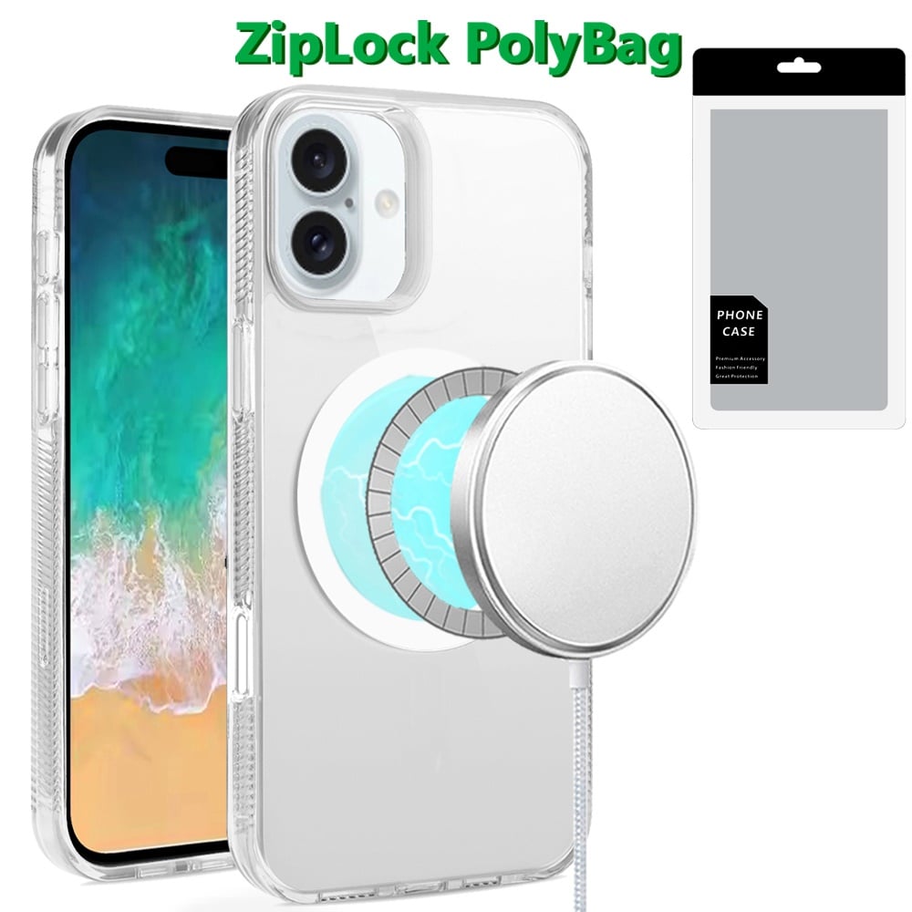 For Apple iPhone 16 Plus MagSafe Compatible Integrated Technology Clean Transparent Hybrid Armor TPU Frame Case Cover Black