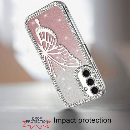 For Apple iPhone 16e Butterfly Glitter Diamond Shimmer Hybrid Slim & Stylish Electroplated Sparkly Bling Shockproof TPU Protective Case Cover