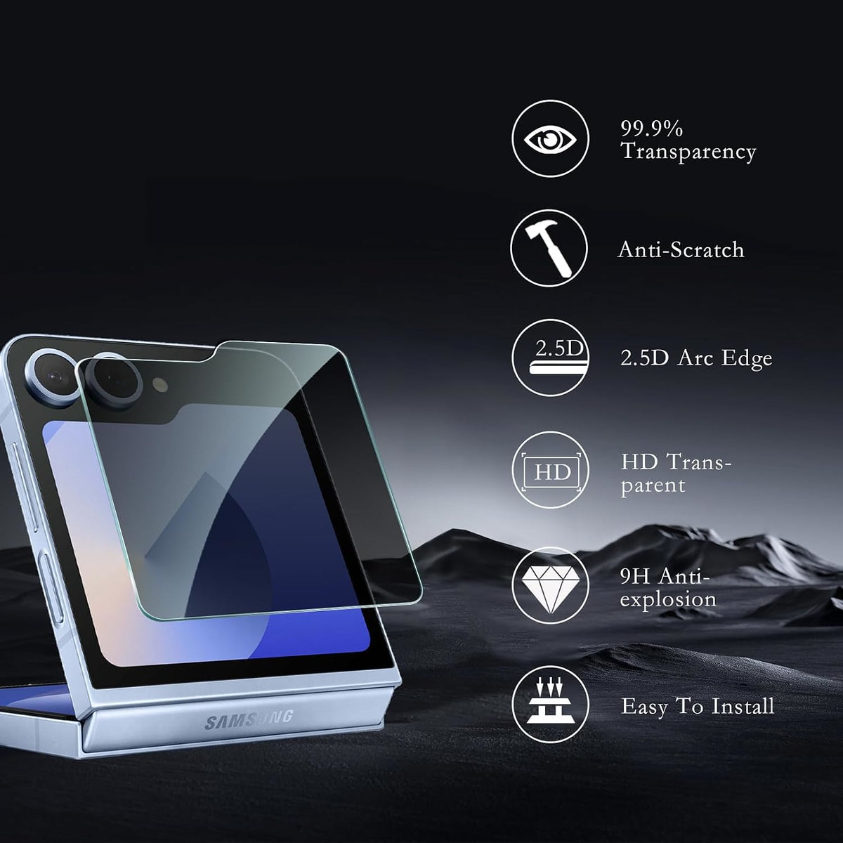 For Samsung Galaxy Z Flip 7 FE Privacy Screen Protector, Anti Spy Anti Peeping Tempered Glass Full Protective Film, 9H, Anti Scratch, Easy Install Case Cover Black