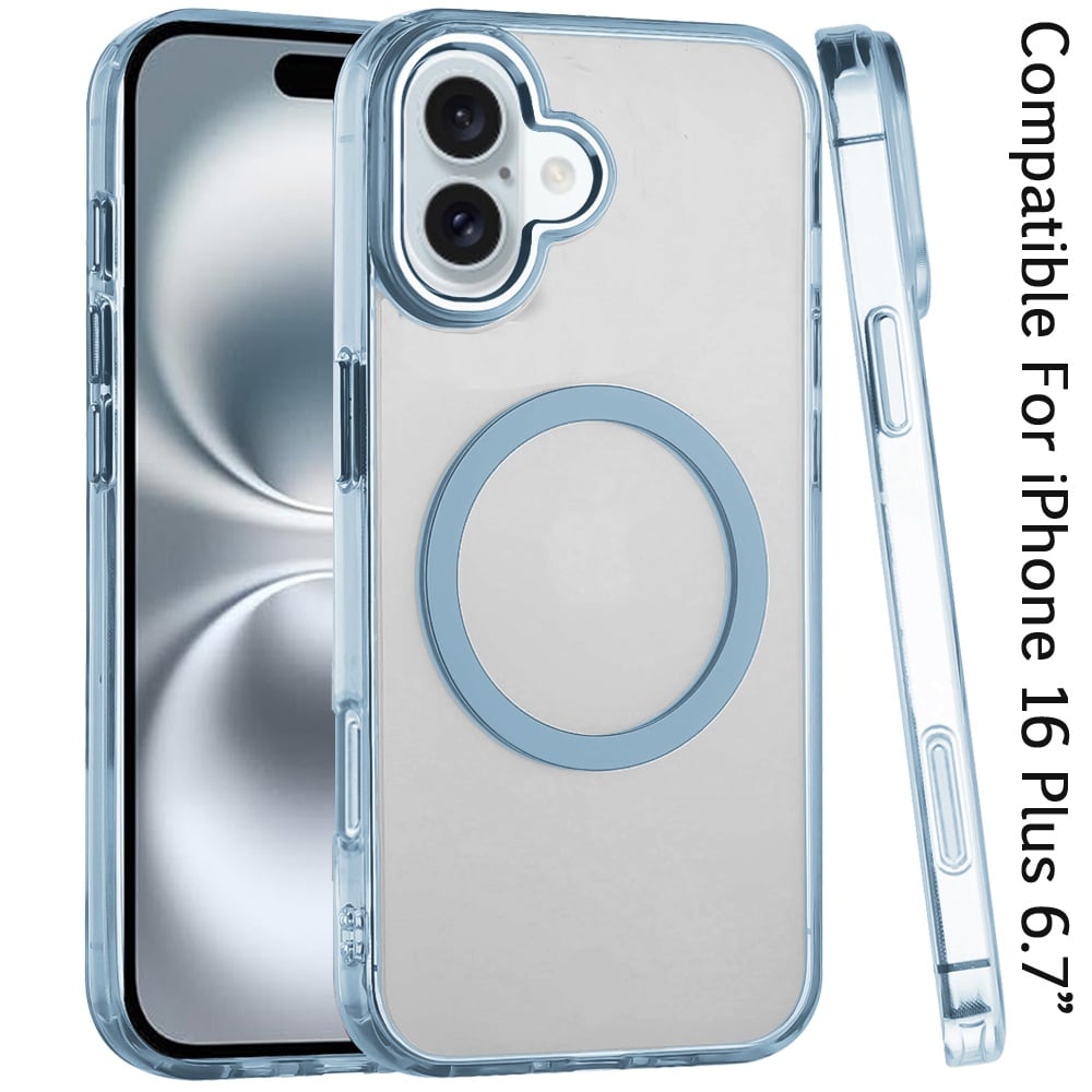 Phone Case for Apple iPhone 16 Plus Magnetic Clear Acrylic Metal Button Camera Guard Shockproof Transparent Slim Grip Premium Hybrid Cover