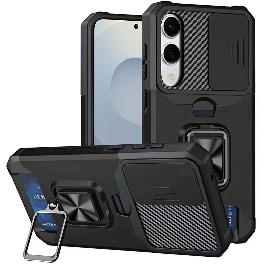 For Samsung Galaxy S25 EDGE Wallet Case with Ring Stand & Slide Camera Cover Back Credit Card Slot Holder, Military Grade Case Cover