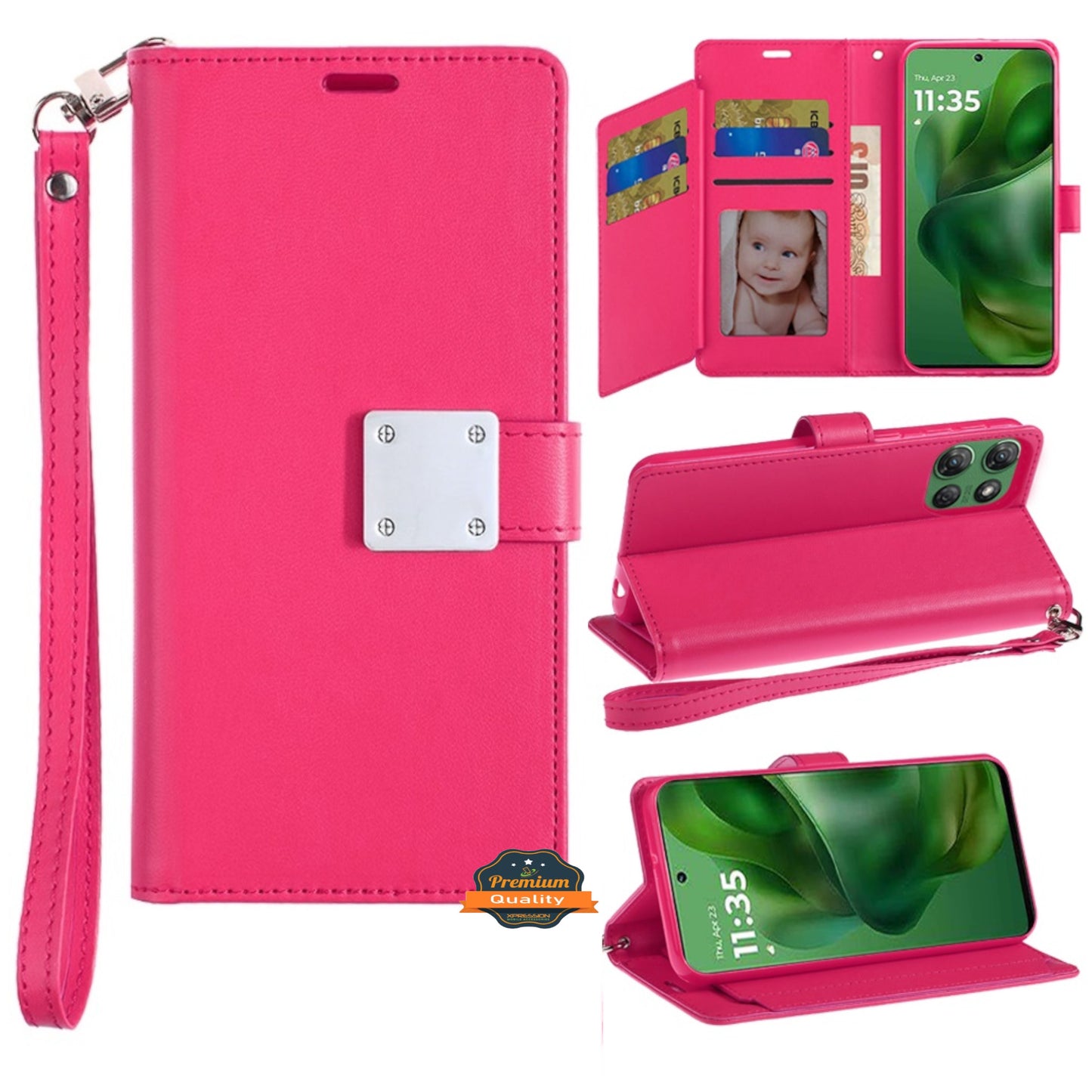 For Motorola Edge 2025 Wallet Case with ID/ Card Holder, Wristlet Strap, Magnetic TPU Protective Shockproof Folio Flip Case Cover