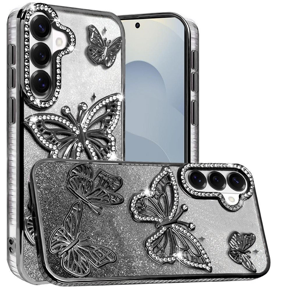 For Samsung Galaxy S26 Luxury Butterfly Sparkle Glitter Diamond Crystal Rhinestone Shimmer Bling Plating Thick TPU Hard PC Case Cover