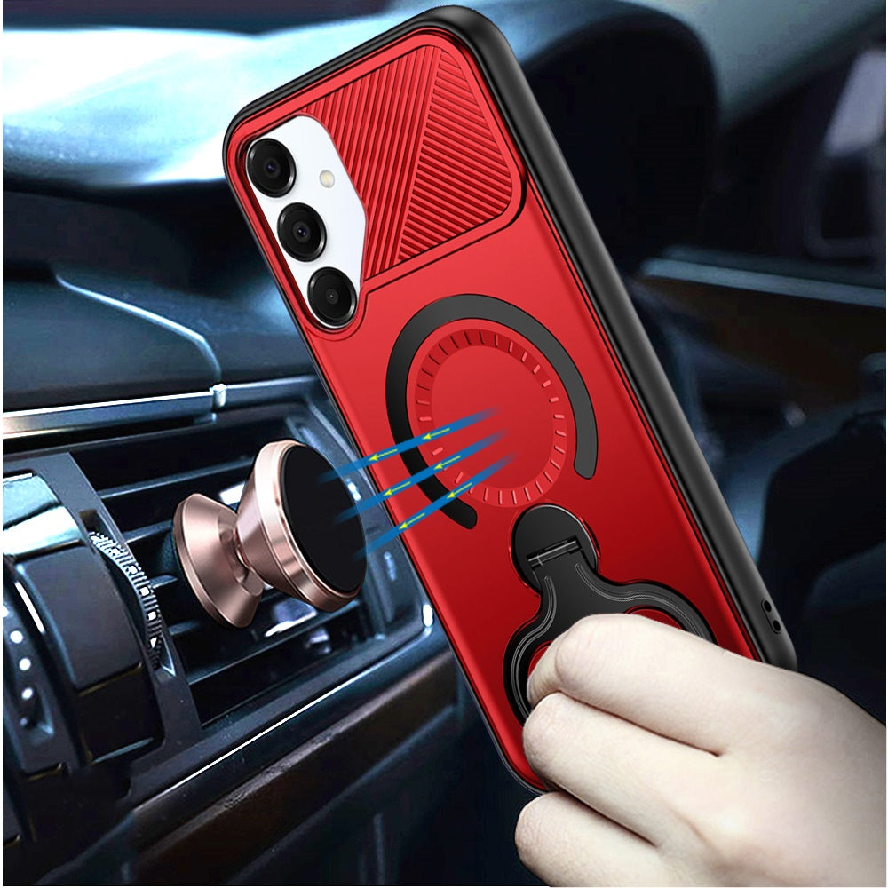 For Samsung Galaxy A16 5G Hybrid with Invisible 2 Hole Ring Stand Magnetic back Car Mount Friendly Protector Case Cover