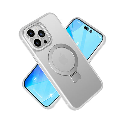 Phone Case for Samsung Galaxy S23 Ultra Metal Chrome Magnetic Circle Kickstand Shockproof Matching Camera Protector Durable Grip Hybrid Armor Cover Clear