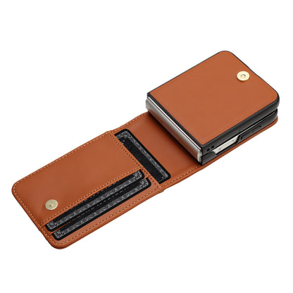 For Samsung Galaxy Z Flip 7 FE Wallet Case PU Leather Back Storage with Card ID Slot, Pocket Holder, Hybrid Protective Case Cover Brown