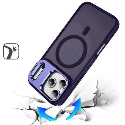For Apple iPhone 17 Pro Max (6.9") Heavy Duty Metallic Hybrid Tough TPU with Camera Ring Stand, MagSafe Compatible, Rugged Drop Protection Case Cover Dark Purple