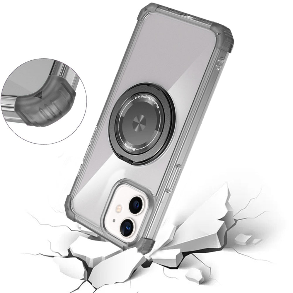 For Samsung Galaxy S22 Magnetic [Compatible with Magsafe] with 360° Rotatable Ring Holder Invisible Stand Transparent Case Cover Black