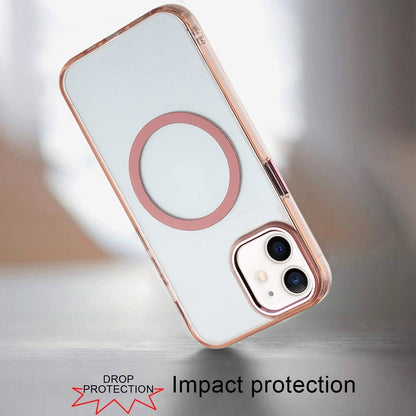 For iPhone 12 / iPhone 12 Pro (6.1") Transparent Back Hybrid Case - Magnetic Circle, Color Frame, Metal Buttons, MagSafe Compatible Case Cover