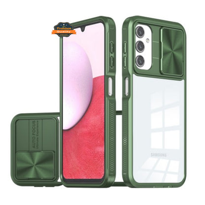 For Samsung Galaxy A26 Hybrid Slim Case with Slide Camera Protector, Shockproof TPU Clear Back & Color Frame Bumper Case Cover