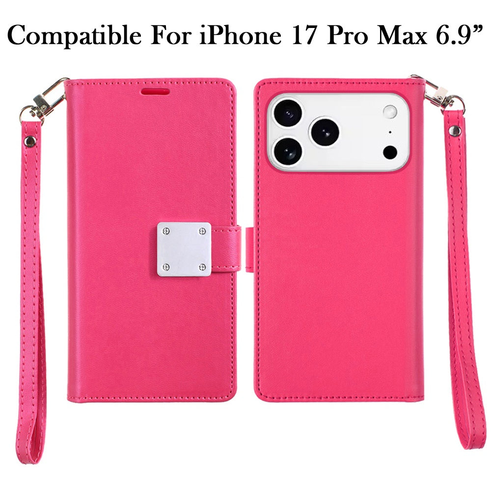 For Apple iPhone 17 Pro Max (6.9") Wallet Cases PU Leather with Credit Card /ID /Cash Holder Slot Dual Flip Book Pouch, Stand and Strap Case Cover