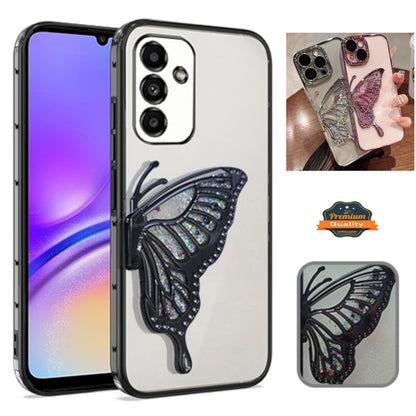 For Samsung Galaxy A16 Glitter 3D Butterfly Bling Case, Chrome Electroplate Sparkle Liquid Flowing Plating Hybrid Bumper Case Cover