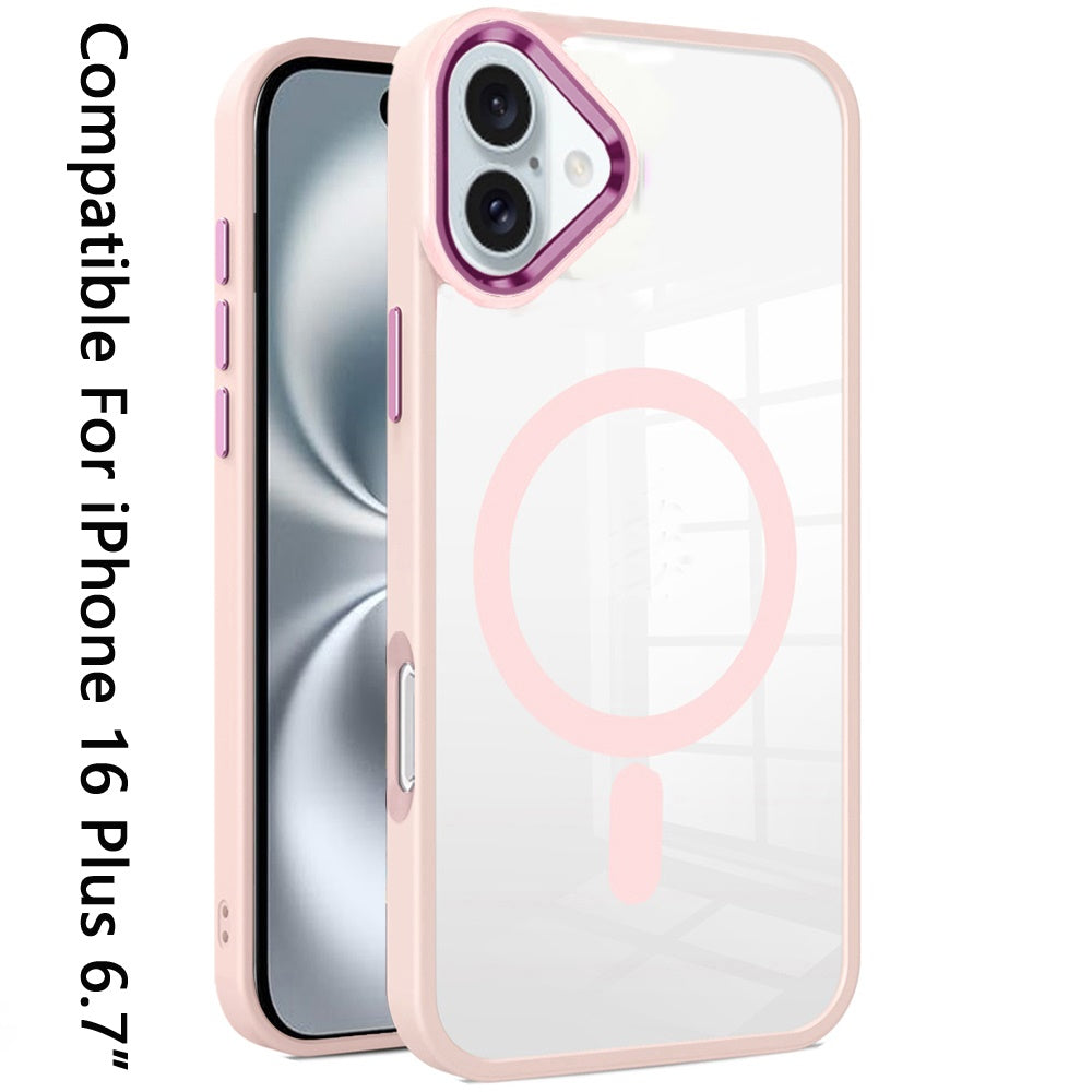 For Apple iPhone 16 Plus (6.7") MagSafe Compatible Transparent Greatest Clear Acrylic with Color Frame Thick Hybrid TPU Hard Case Cover