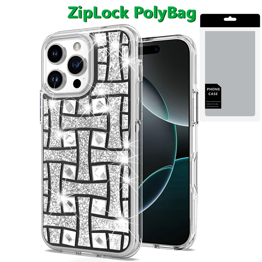 For Apple iPhone 16 Pro Bling Hybrid Shockproof Protective Design Stylish Glitter Finish Durable Grip Protection Case Cover
