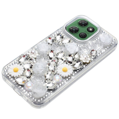 For Motorola Moto G Power 5G 2026 /2025 Fashion Daisy Floral Series, Full 3D Bling Crystal Diamonds Sparkling Rhinestone Glitter Hybrid Design Case Cover Blue