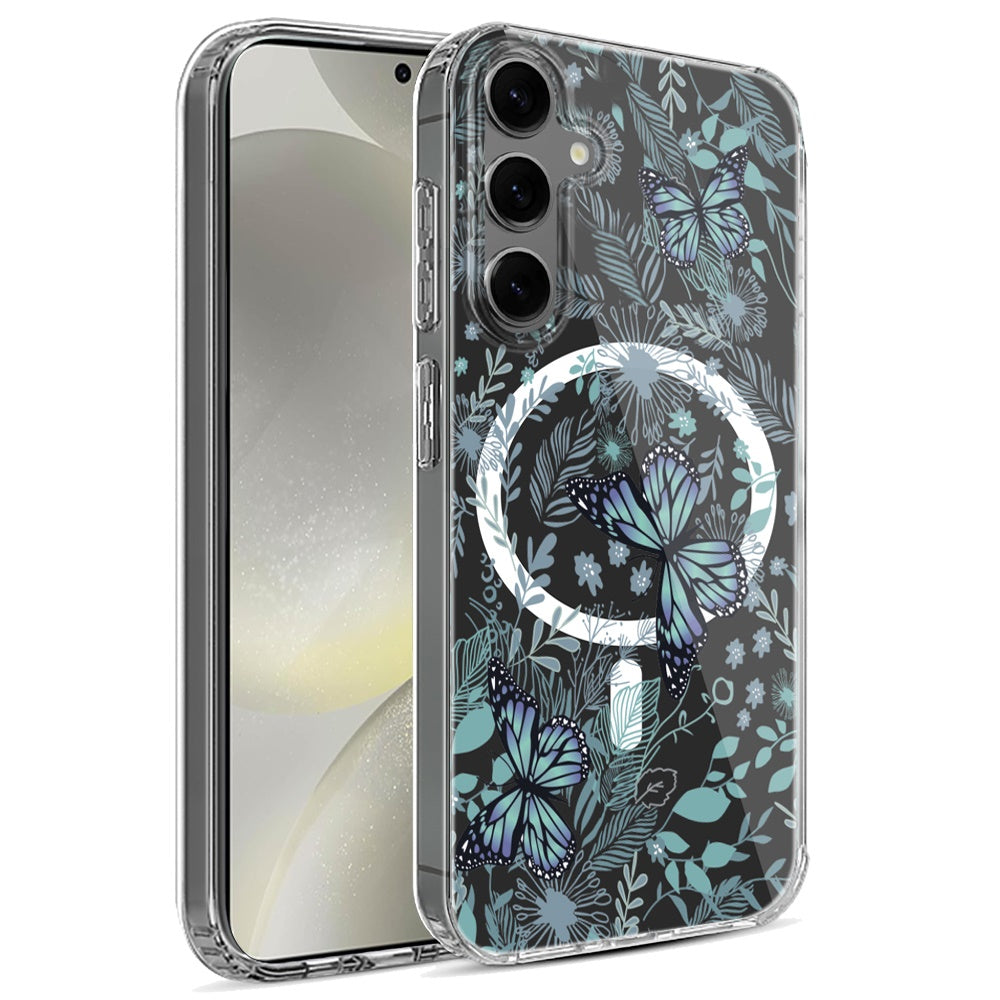 For Samsung Galaxy S25 Ultra Hybrid Flower Design Stylish Fashion Case, MagSafe Compatible, Thick Shockproof Hard PC Case Cover