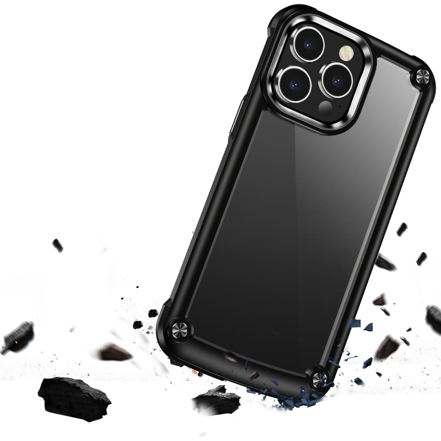 For Apple iPhone 11 Pro Max Hybrid Transparent Rubber with Metal Buttons & Camera Edges Hard TPU Corner Frame Bumper Case Cover Blue