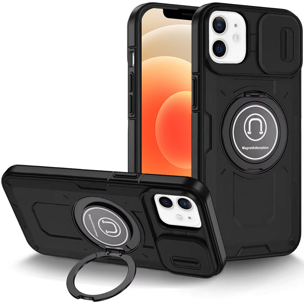 For Samsung Galaxy S25 /S24 Build in Invisible Magnetic Ring Stand with Slide Camera Protector, fit Magnetic Car Mount [Compatible with MagSafe] Case Cover