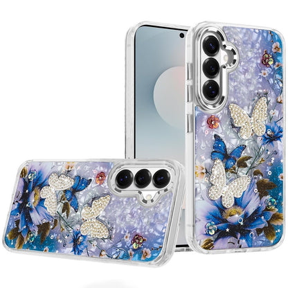 For Samsung Galaxy S26 Ultra Epoxy Glitter Flowers Bling 3D Butterfly Fashion TPU Hybrid with Shockproof Protection Case Cover