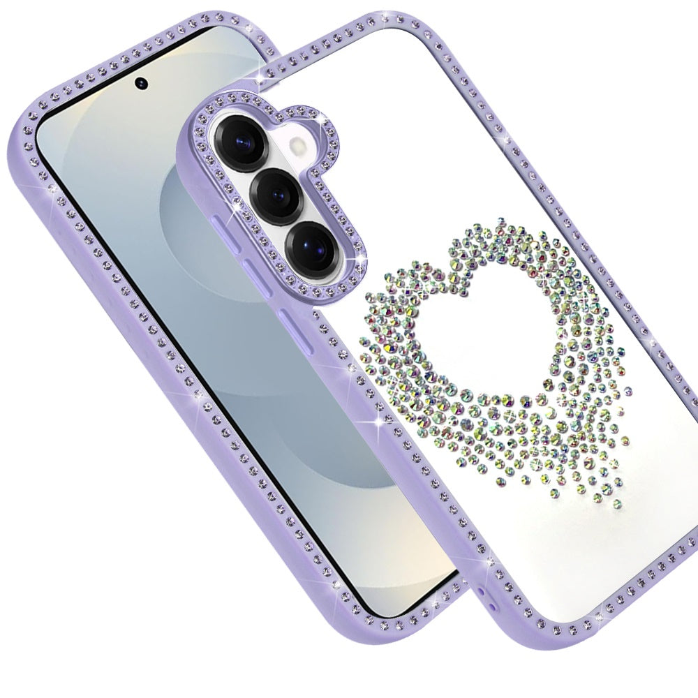 For Samsung Galaxy S26 Angel Hearts Glitter Shimmer Diamond Edge Hybrid Drop Protection Shockproof Design Case Cover