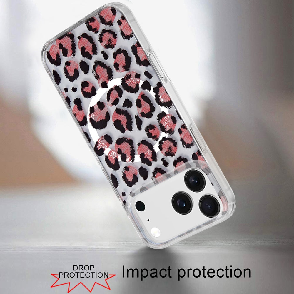 For Apple iPhone 17 Stylish Pattern Fashion IMD Printed Design TPU Double Layer Slim Shockproof with Magnetic Back Case Cover Beauty Leopard