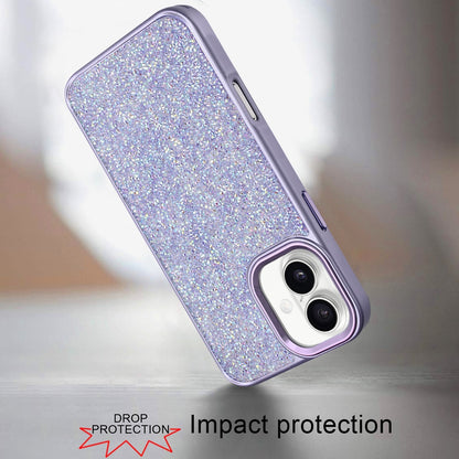 For Apple iPhone 17 (6.3") Crystal Sparkle Diamond Glass Full Mini Glitter Bling Frame TPU Hybrid Protective Case Cover