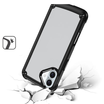 For Apple iPhone 16 Plus Hybrid Transparent Rubber with Metal Buttons & Camera Edges Hard TPU Corner Frame Bumper Case Cover Black