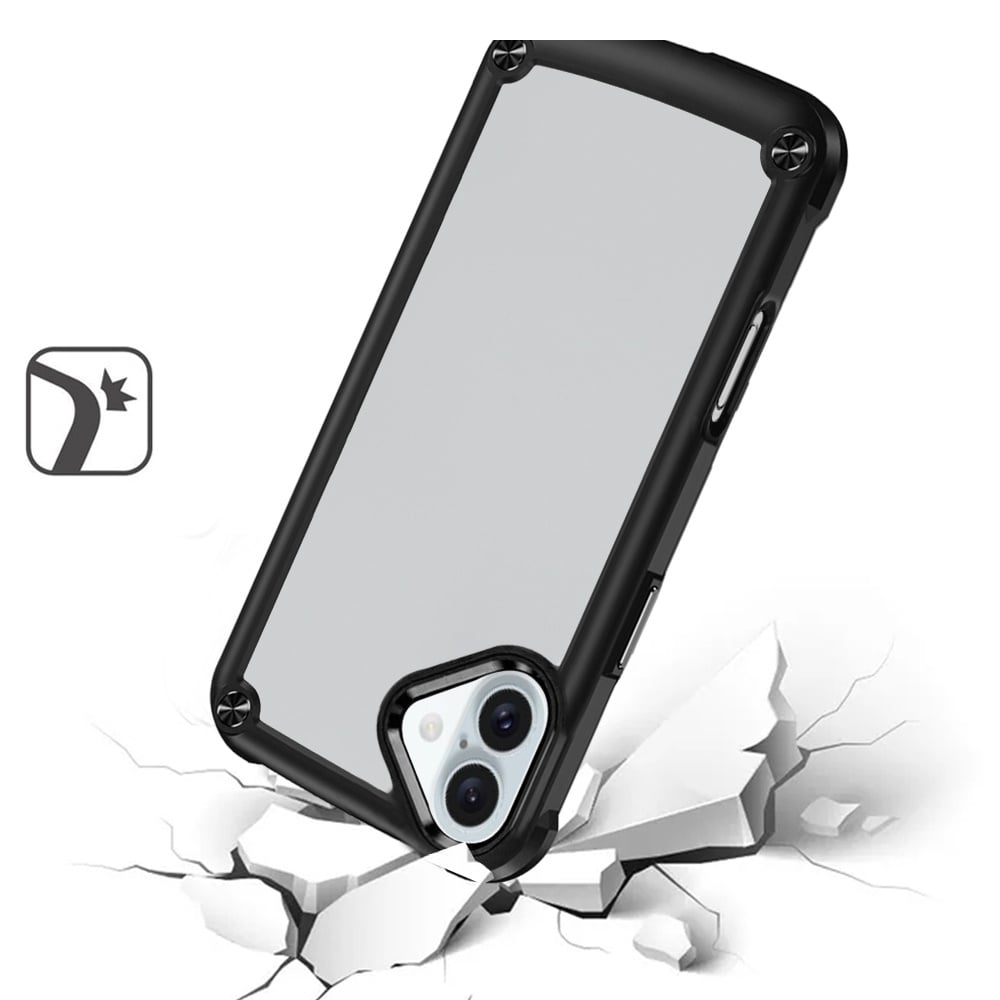For Apple iPhone 16 Plus Hybrid Transparent Rubber with Metal Buttons & Camera Edges Hard TPU Corner Frame Bumper Case Cover Red