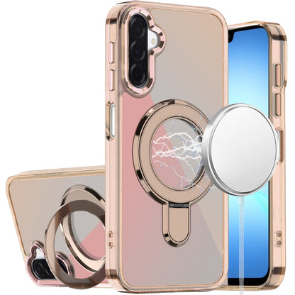 For Samsung Galaxy A17 5G Chrome Hybrid with Rotating Magnetic Circle Ring Stand, Slim Shockproof Hybrid Case Cover