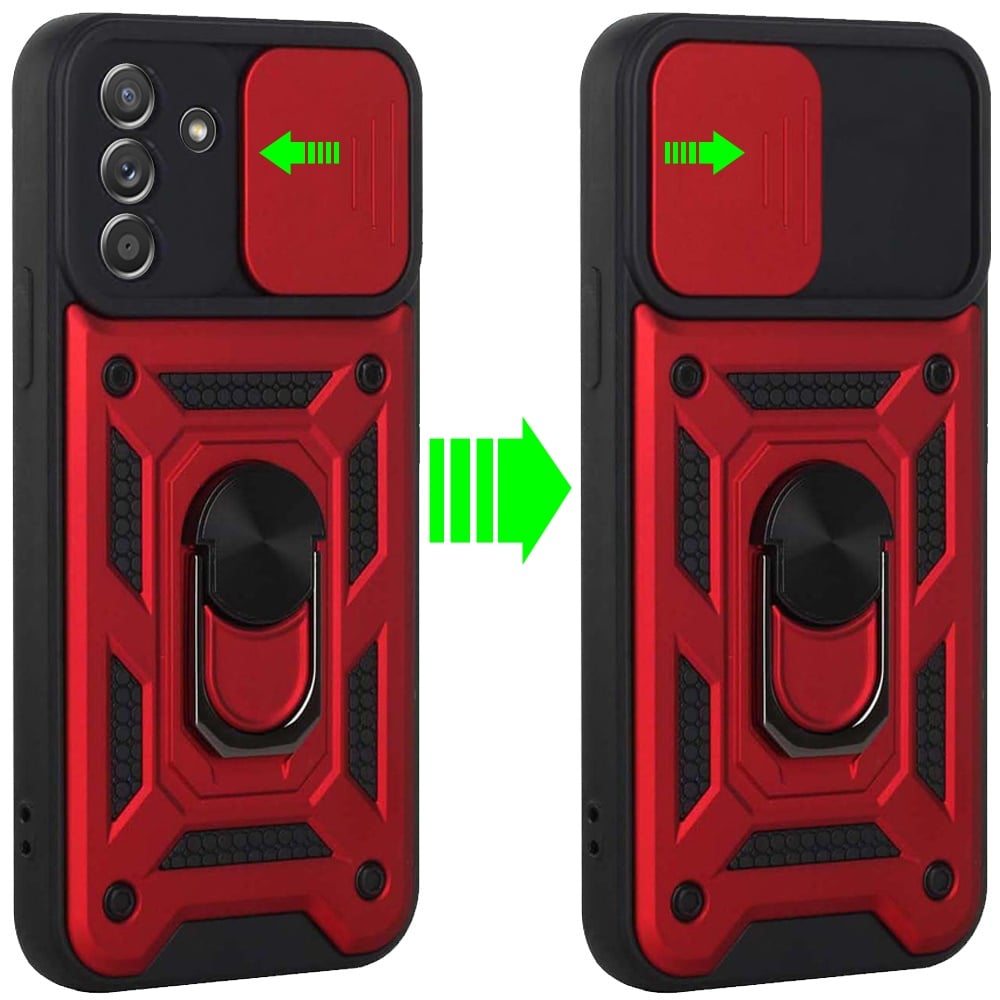For Samsung Galaxy A15 5G Hybrid Case with Slide Camera Lens Cover, Ring Kickstand, Heavy-Duty Dual Layer TPU, Fit Magnet Car Mount Case Cover