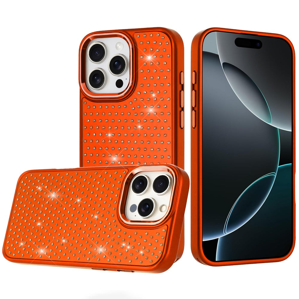 Phone Case for Apple iPhone 16 Pro Max Luxury Diamond Bling Sparkle Chrome Metallic Edge Shockproof Durable Protective Stylish Premium Hybrid Design Cover Cosmic Orange