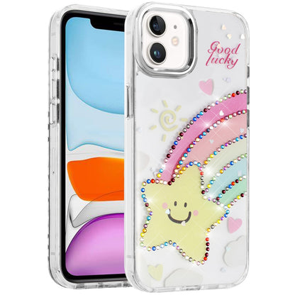 For Apple iPhone 11 Butterfly Resin Epoxy Diamond Design Metal Edged Hybrid Shockproof Heavy Duty Drop Protection Case Cover