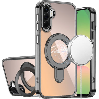 For Samsung Galaxy A57 Chrome Hybrid with Rotating Magnetic Circle Ring Stand, Slim Shockproof Hybrid Case Cover